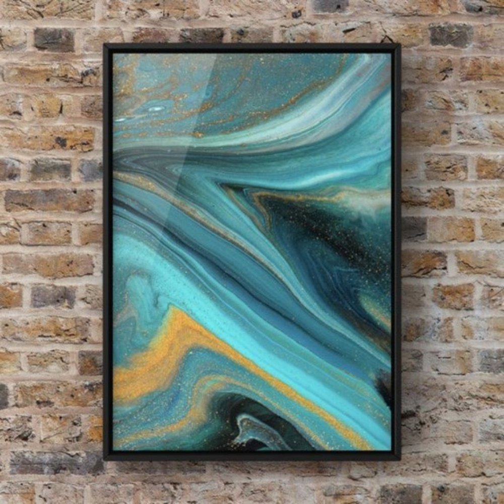 Turquoise, black and Gold Contemporary Art Print